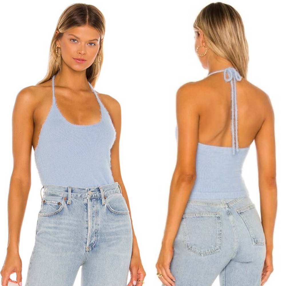 NEW SUPERDOWN Aubrey Hatler Knit Top Light Baby Blue Medium